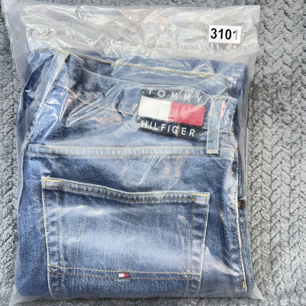 Tommy‎ Jeans Straight Leg Denim Mens 34x30 Blue Frayed Hem 90s Vintage - Picture 15 of 15